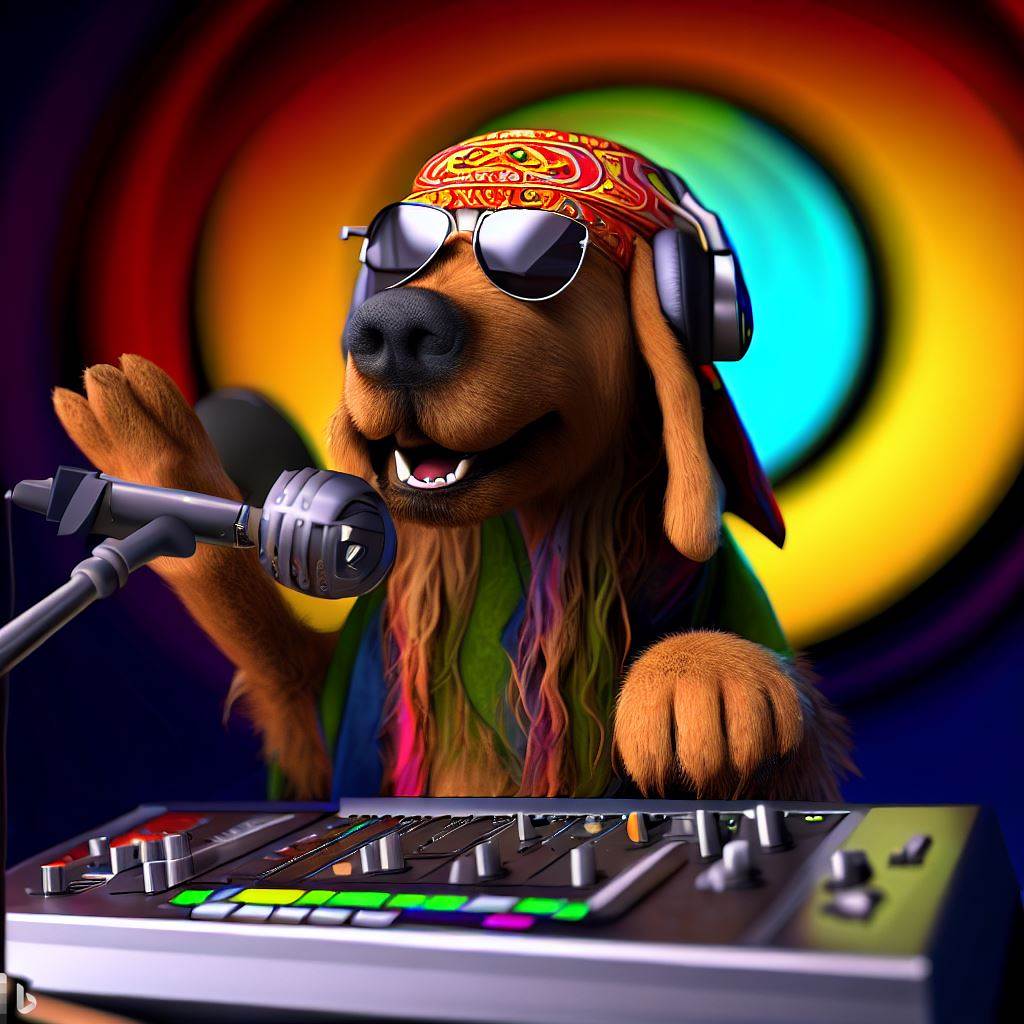 cartoon of dog as a dj